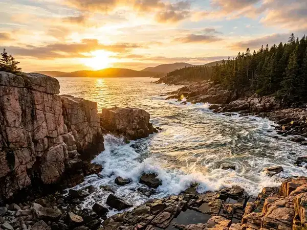 Windswept rocky Atlantic shores of Acadia National Park