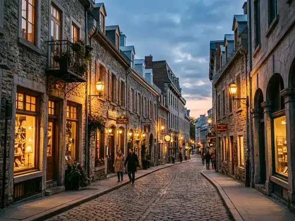 Historic cobblestone streets in Old Montreal